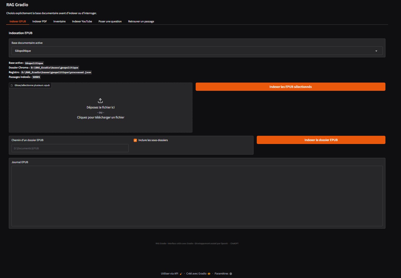 Interface complète de RAG-Gradio