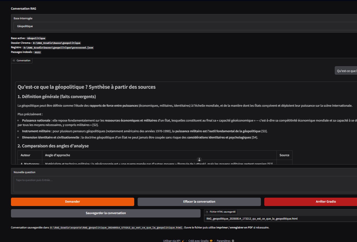 Sauvegarde HTML d'une conversation RAG-Gradio